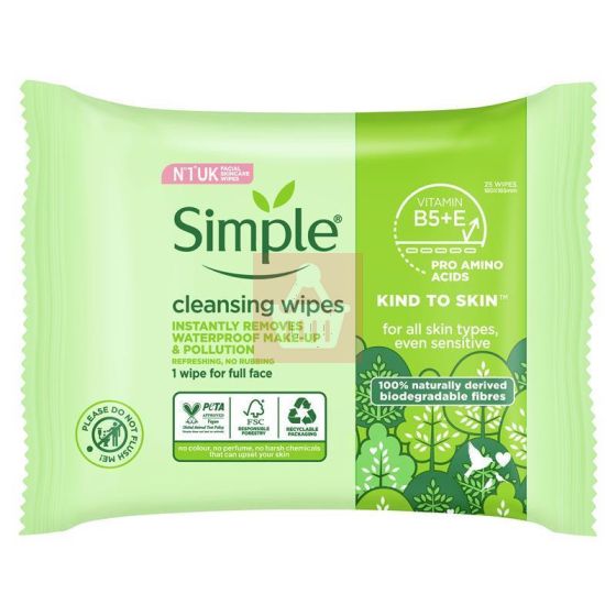 Simple Biodegradable Cleansing Wipes Pack Of 25 Pcs