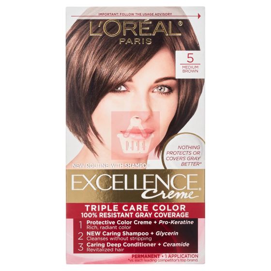 L'Oreal Paris Excellence Creme Permanent Triple Care 5 Medium Brown Hair Color 