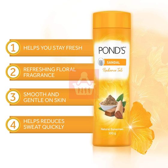 Ponds Talcum Powder - Sandal Natural Sunscreen Radiance - 100g