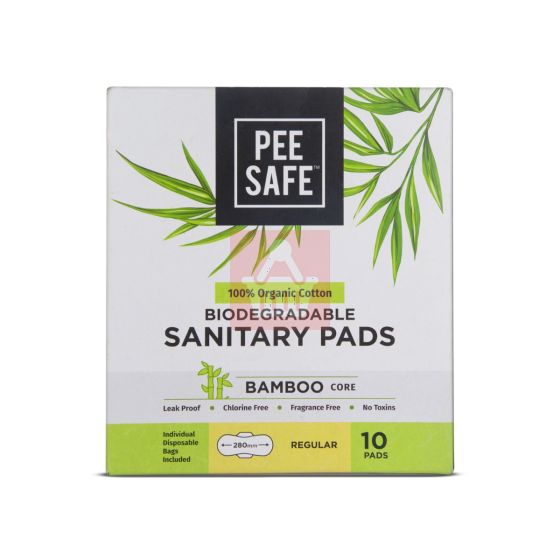 Pee Safe Biodegradable Bamboo Core Sanitary Pads Regular 10 Pads 280mm