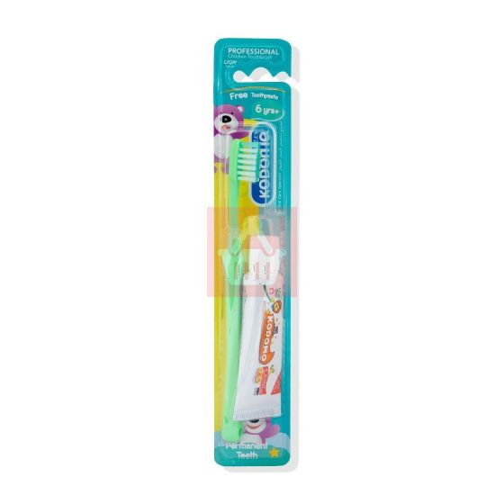 Kodomo Professional Children Permanent Teeth Toothbrush Age 6 Yrs - Green