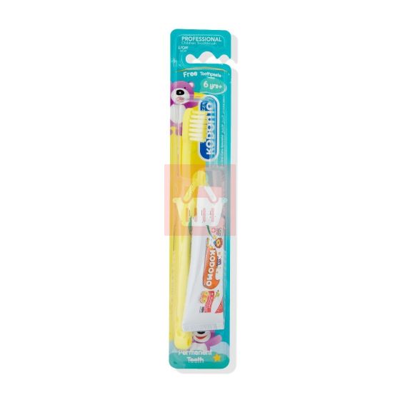 Kodomo Professional Children Permanent Teeth Toothbrush Age 6 Yrs - Yellow
