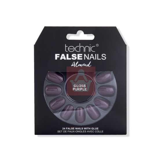 Technic Almond 24 False Nails With Glue - Gloss Purple