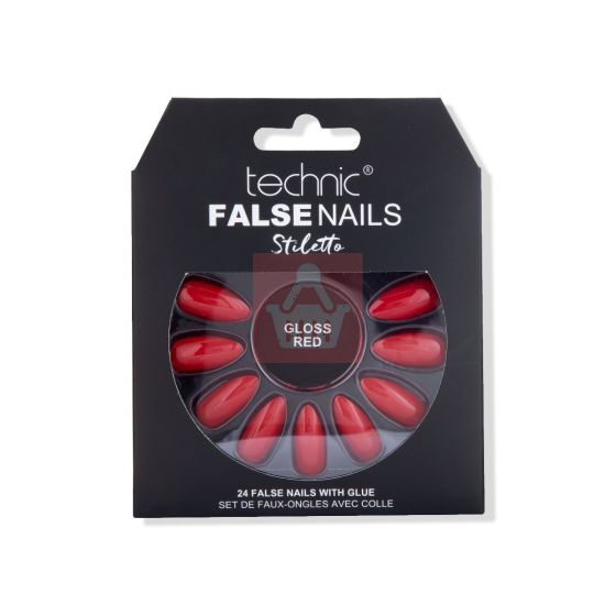 Technic Stiletto 24 False Nails With Glue - Gloss Red