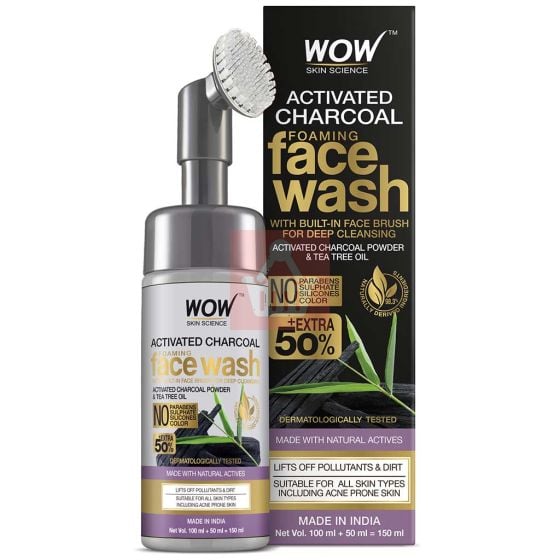 Wow Skin Science Activated Charcoal Foaming Face Wash With Brush 150ml