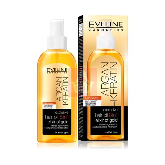 Eveline Argan + Keratin Exclusive Hair Oil 8in1 Elixir of Gold - 150ml