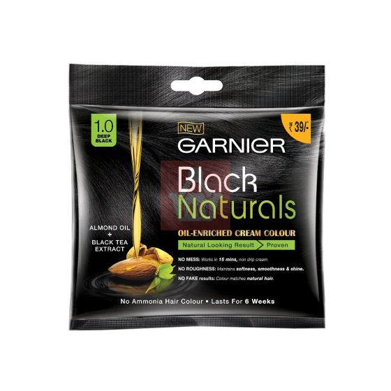 Garnier Black Naturals Oil Enriched Creme Hair Color - Deep Black - 20ml
