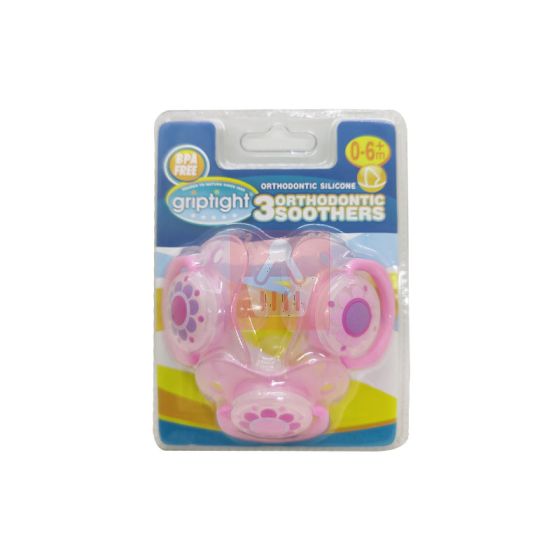 Griptight 3 Decorated Orthodontic Soothers (0-6M+) - Pink