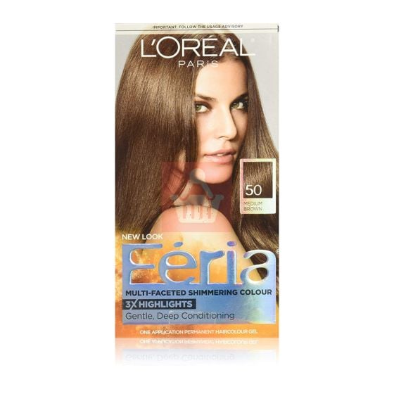Loreal Paris Feria Multi-Faceted Shimmering Permanent Hair Color - Medium Brown 50