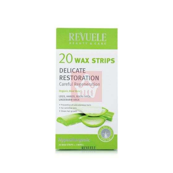 Revuele Delicate Restoration Wax Strips For Sensitive Skin - 20 Wax Strips + 2 Wipes 