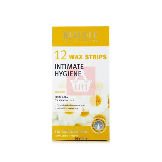 Revuele Intimate Hygiene Wax Strips For Sensitive Skin - 12 Wax Strips + 2 Wipes 