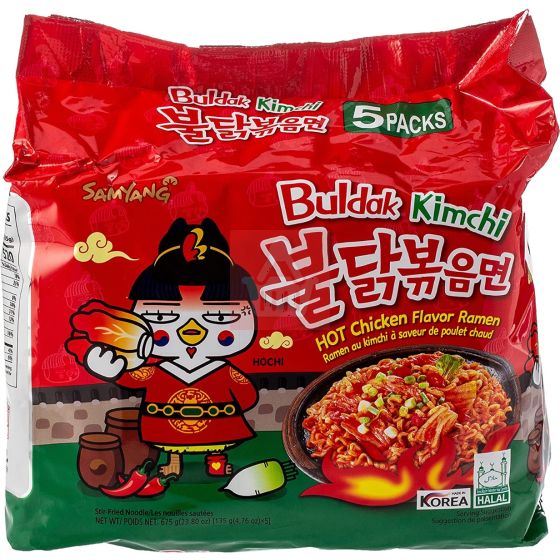 Samyang Kimchi Buldak Korean Spicy Hot Chicken Stir Fried Ramen Noodles 5 Packs
