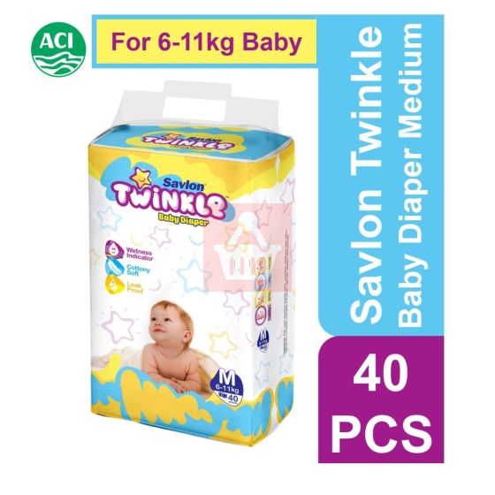 Savlon - Twinkle Baby Diaper Medium 6 -11kg - 40 Pcs 