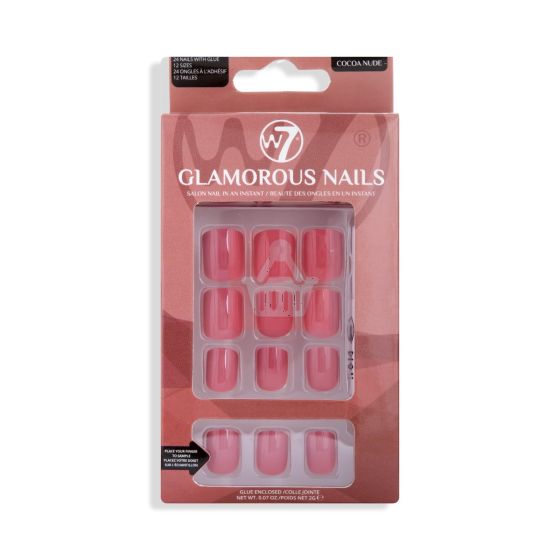 W7 Glamorous False Nails With Glue Cocoa Nude 24 Pcs