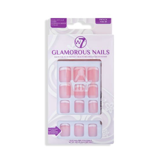 W7 Glamorous False Nails With Glue French Nail 01 24 Pcs