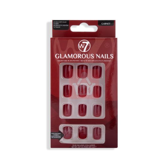 W7 Glamorous False Nails With Glue Garnet 24 Pcs