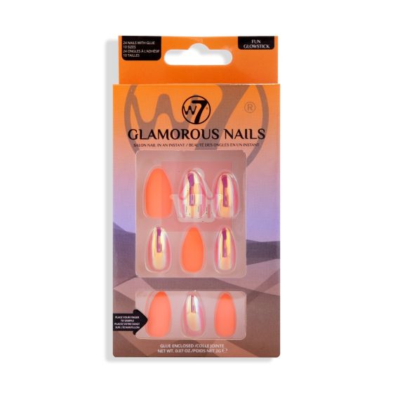 W7 Glamorous False Nails With Glue Fun Glow Stick 24 Pcs