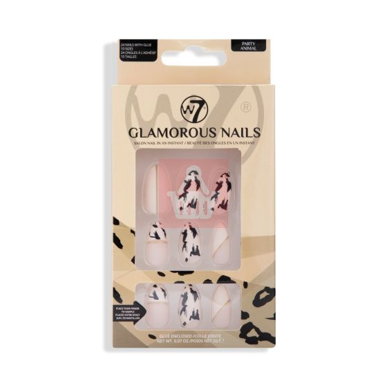 W7 Glamorous False Nails With Glue Party Animal 24 Pcs