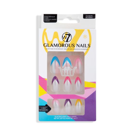 W7 Glamorous False Nails With Glue Rainbow Blessing 24 Pcs