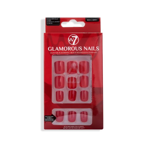 W7 Glamorous False Nails With Glue Red Carpet 24 Pcs