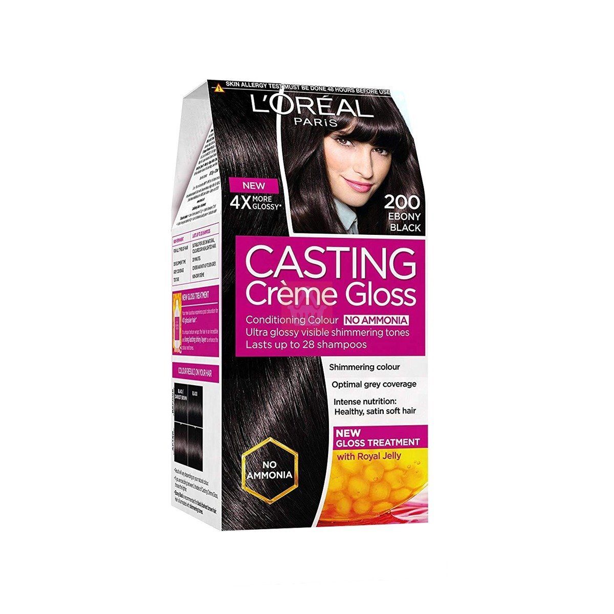 L'Oreal Casting Creme Gloss No Ammonia Hair Color - 200 Ebony Black -24ml L'Oreal Casting Creme Gloss No Ammonia Hair Color - 200 Ebony Black -24ml