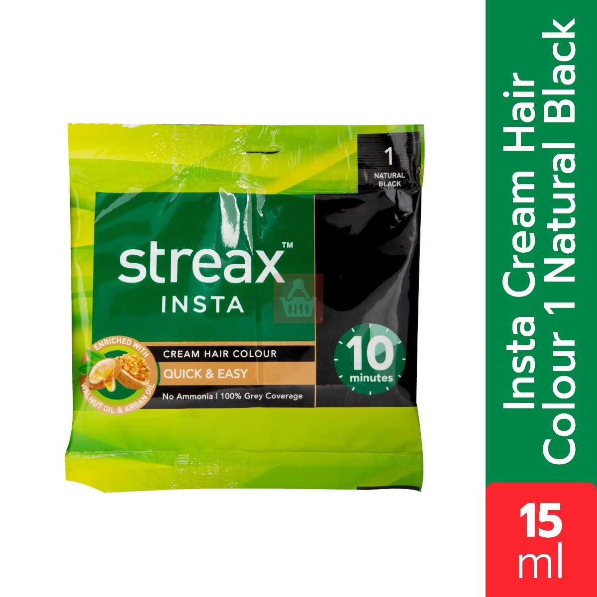 Streax Insta Cream Hair Colour 1 Natural Black - 15ml Streax Insta Cream Hair Colour 1 Natural Black - 15ml
