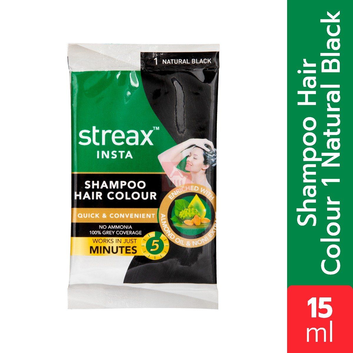 Streax Insta Shampoo Hair Colour 1 Natural Black- 15ml