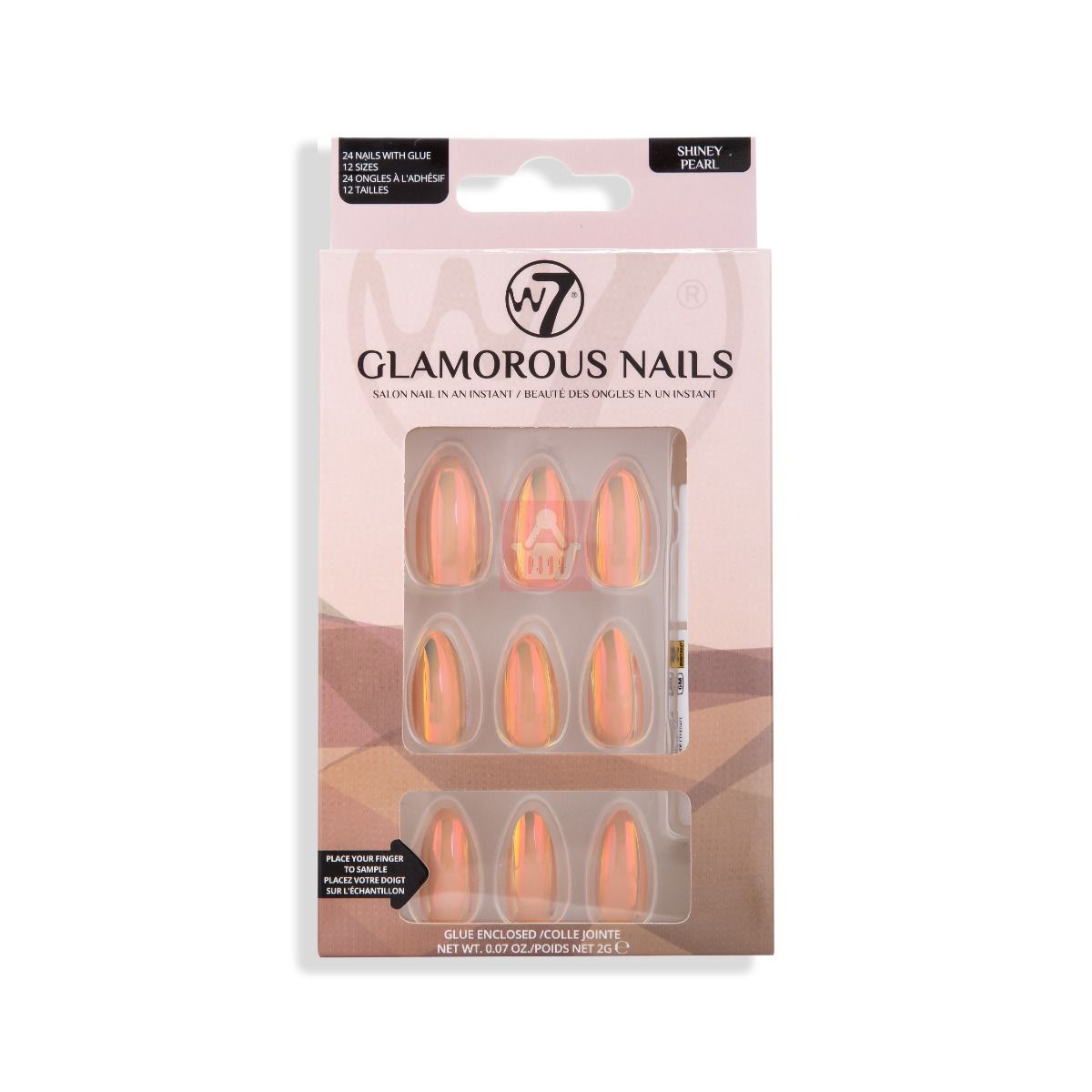 W7 Glamorous False Nails With Glue Glue Shiney Pearll 24 Pcs