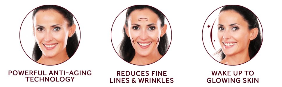 Powerful anti-aging technology, Reduces fine lines & wrinkles, wake up to glowing skin