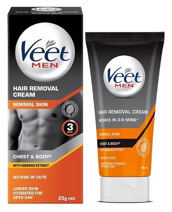 Veet men hair removal cream - normal skin, chest & body with ginseng extract, no risk of cuts, leaves skin hydrated for upto 24H