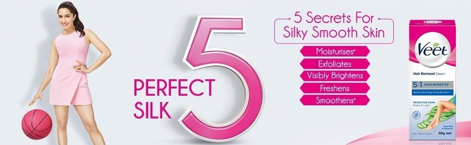 Perfect silk 5, 5 secrets for silky smooth skin, Moisturises, Exfoliates, Visibly Brightens, Freshens, Smoothens.