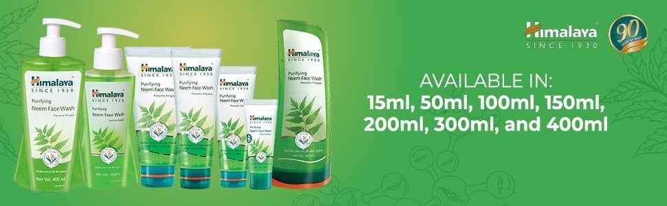 Himalaya Herbals Purifying Neem Face Wash. Available in: 15ml, 50ml, 100ml, 150ml, 200ml, 300ml, and 400ml