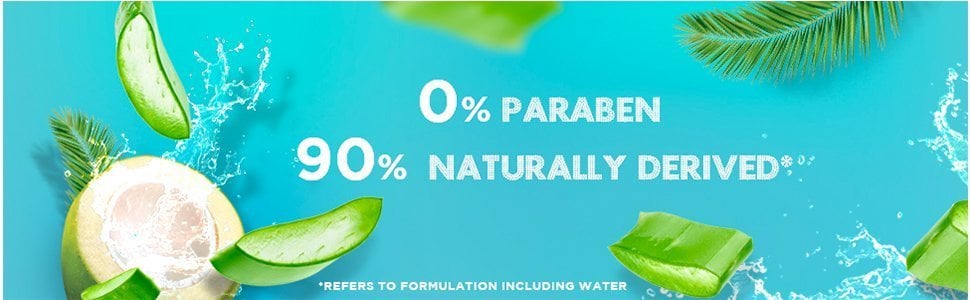 0 percent paraben naturally derived, 90 percent naturally derived, refers to formulation including water
