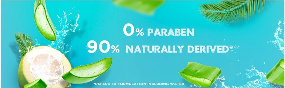 0 percent paraben naturally derived, 90 percent naturally derived, refers to formulation including water